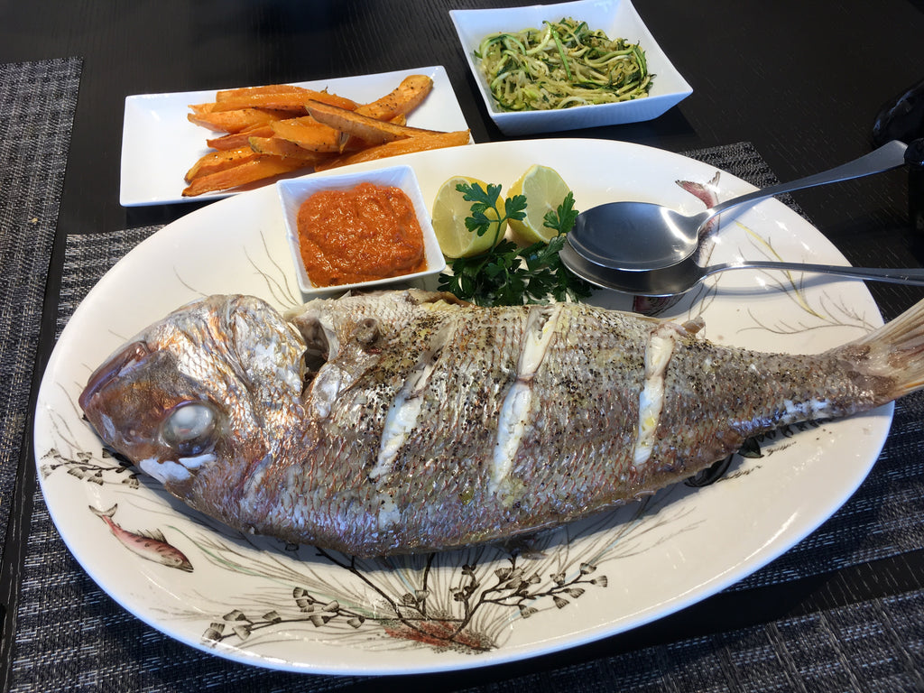 Snapper with Romesco Sauce & Kumara Chips