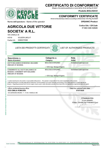 Image of Due Vittorie Oro Organic (Bio) Balsamic